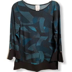 PAPILLON BLANC Teal & Black Long Sleeve Tunic M
